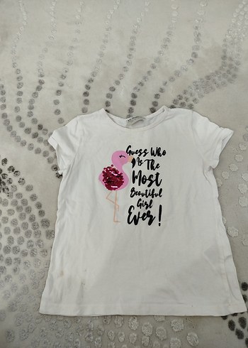 Kız Çocuk Payetli Beyaz Tişört - Görsel 2