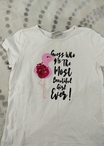 Kız Çocuk Payetli Beyaz Tişört - Görsel 3