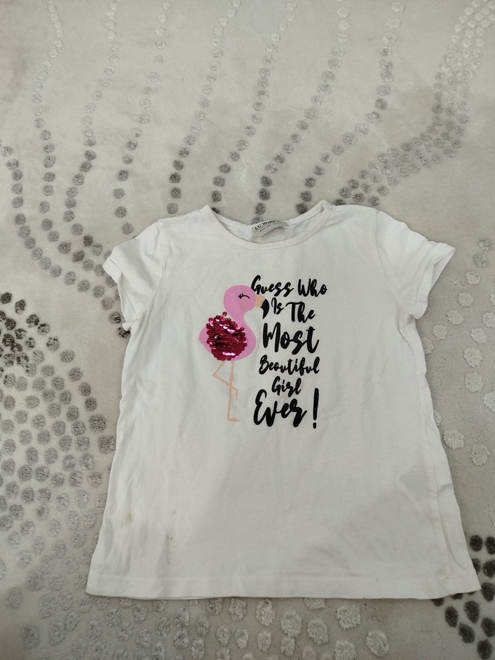 Kız Çocuk Payetli Beyaz Tişört - Görsel 2