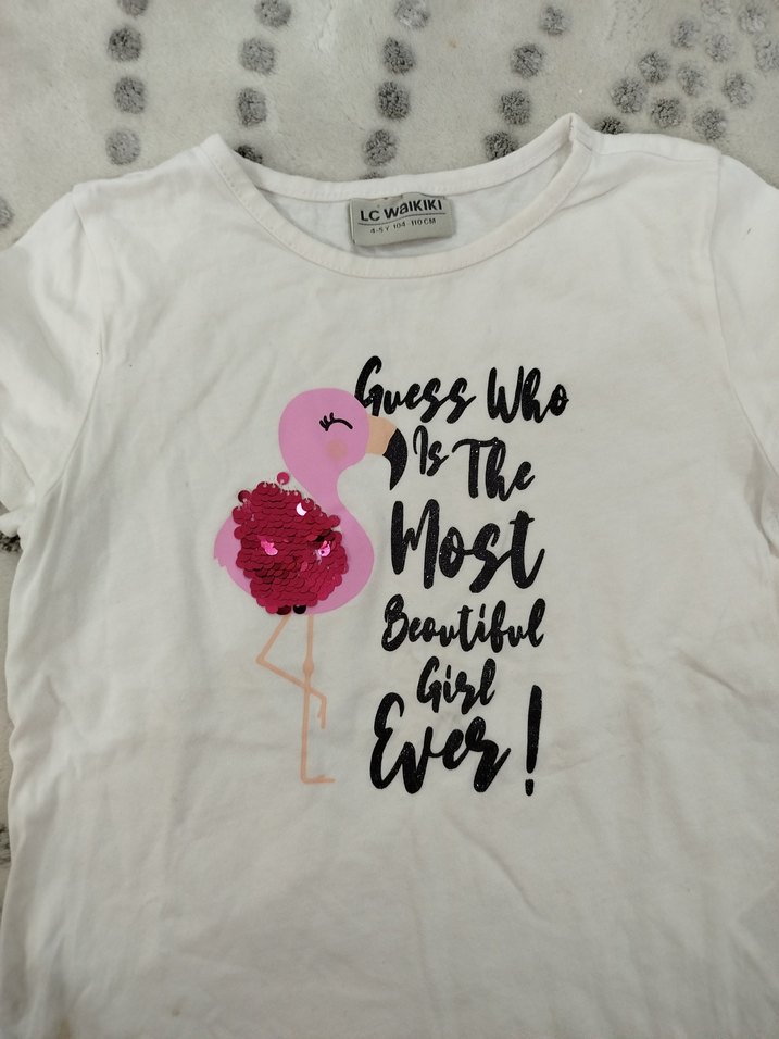 Kız Çocuk Payetli Beyaz Tişört - Görsel 4