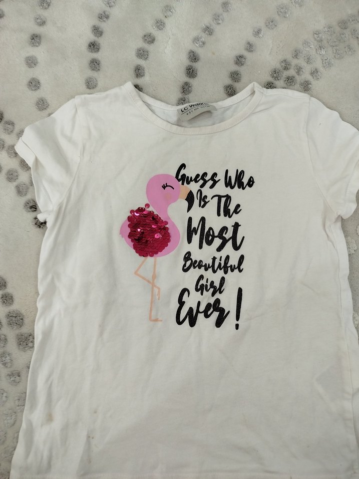 Kız Çocuk Payetli Beyaz Tişört - Görsel 3