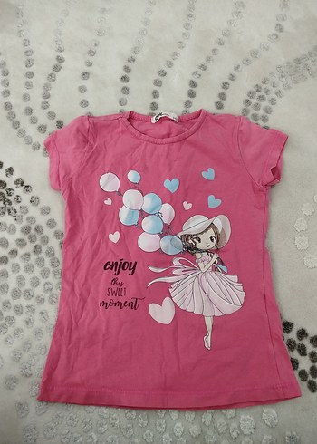 Kız Çocuk Pembe Baskılı Kısa Kollu Tişört - Görsel 2