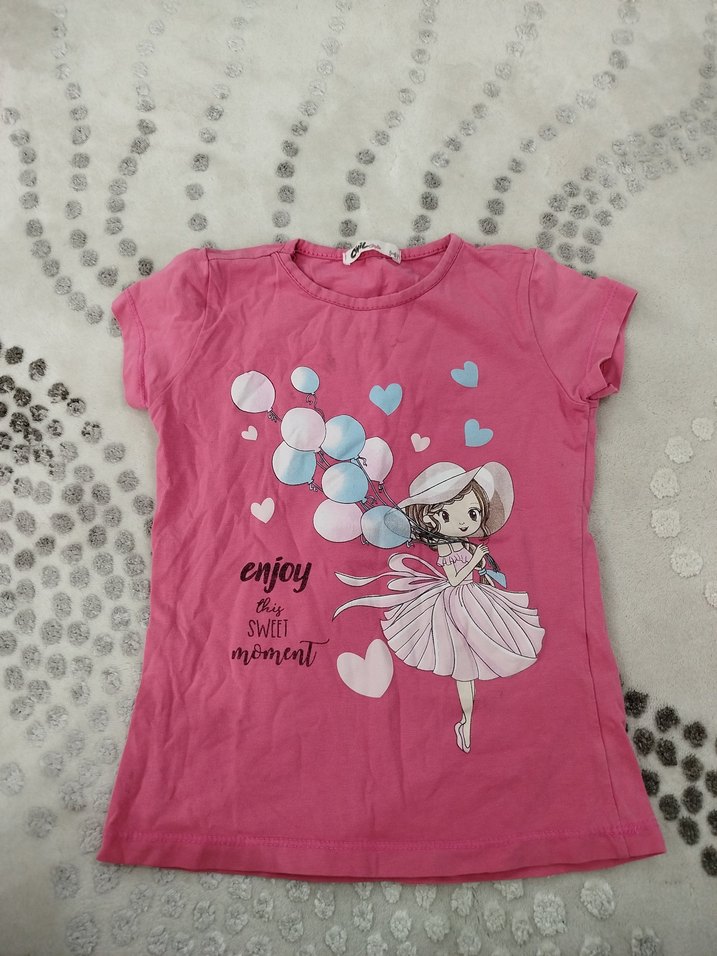 Kız Çocuk Pembe Baskılı Kısa Kollu Tişört - Görsel 2