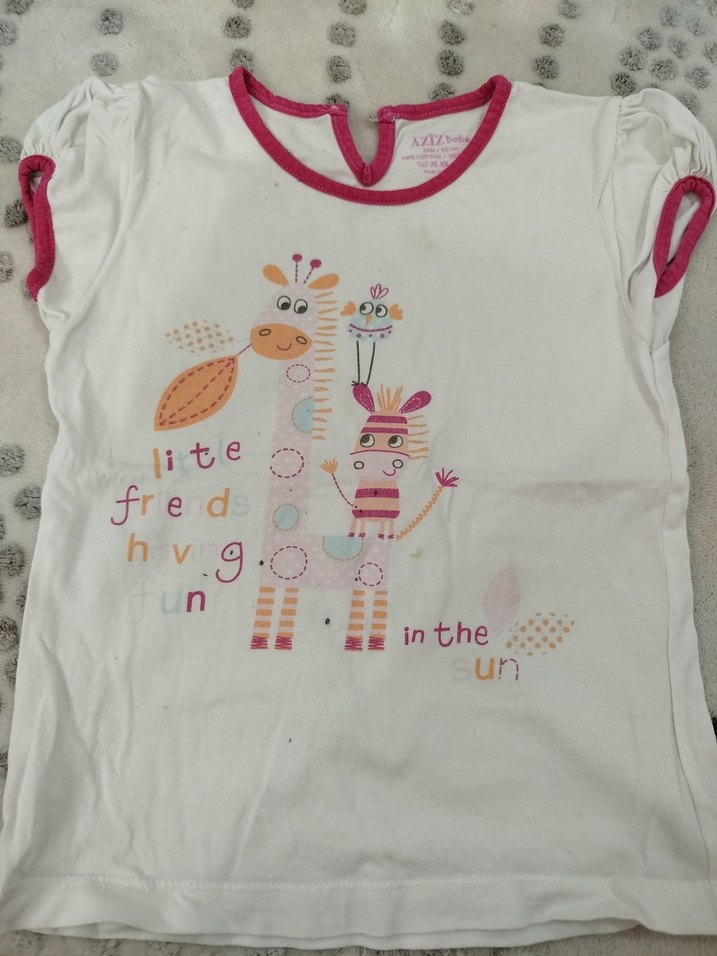 Beyaz Baskılı Kız Çocuk Tişörtü - Görsel 2