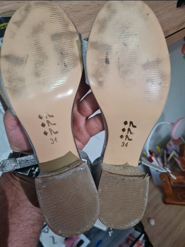 Gri Simli Çocuk Topuklu Düğün Nişan Ayakkabısı - Görsel 5