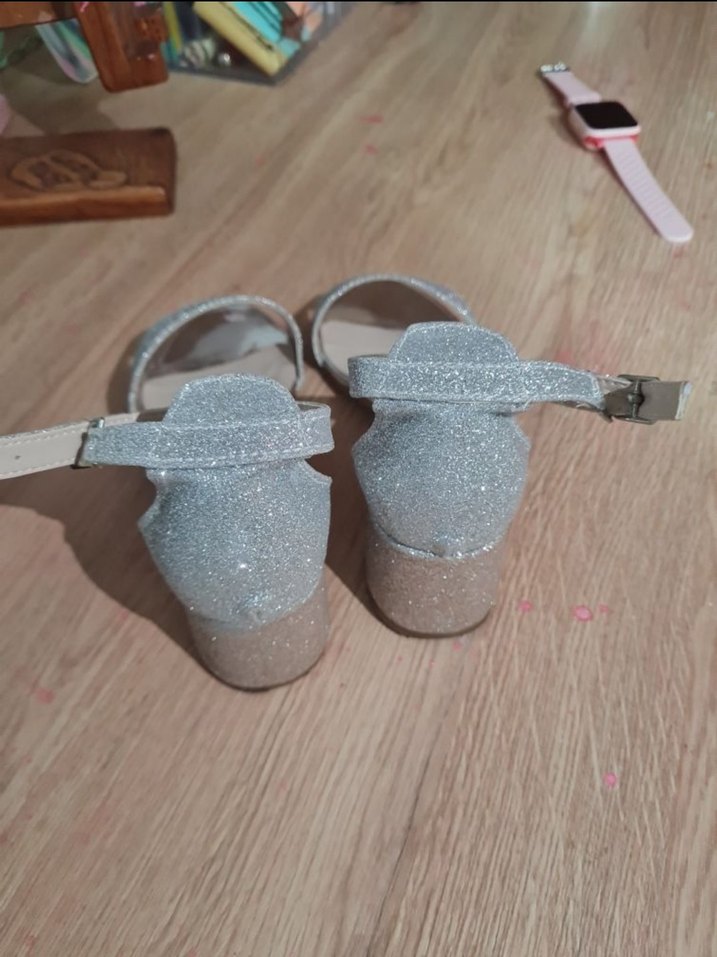 Gri Simli Çocuk Topuklu Düğün Nişan Ayakkabısı - Görsel 3