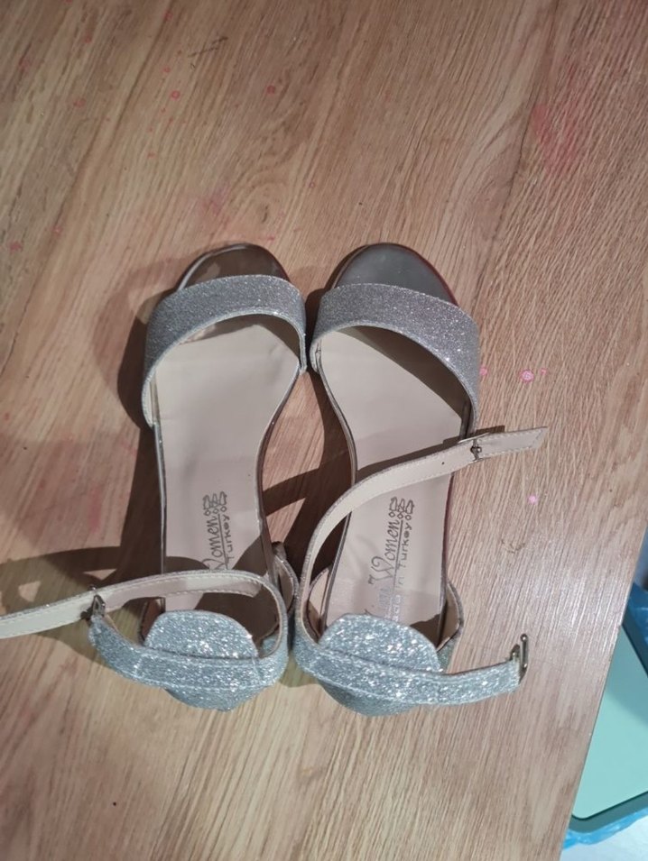 Gri Simli Çocuk Topuklu Düğün Nişan Ayakkabısı - Görsel 4