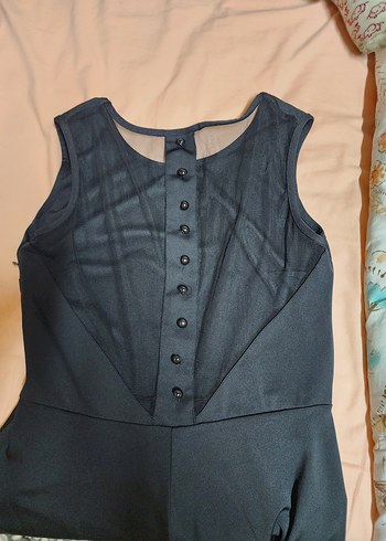 Siyah V Yaka Midi Elbise - Görsel 3