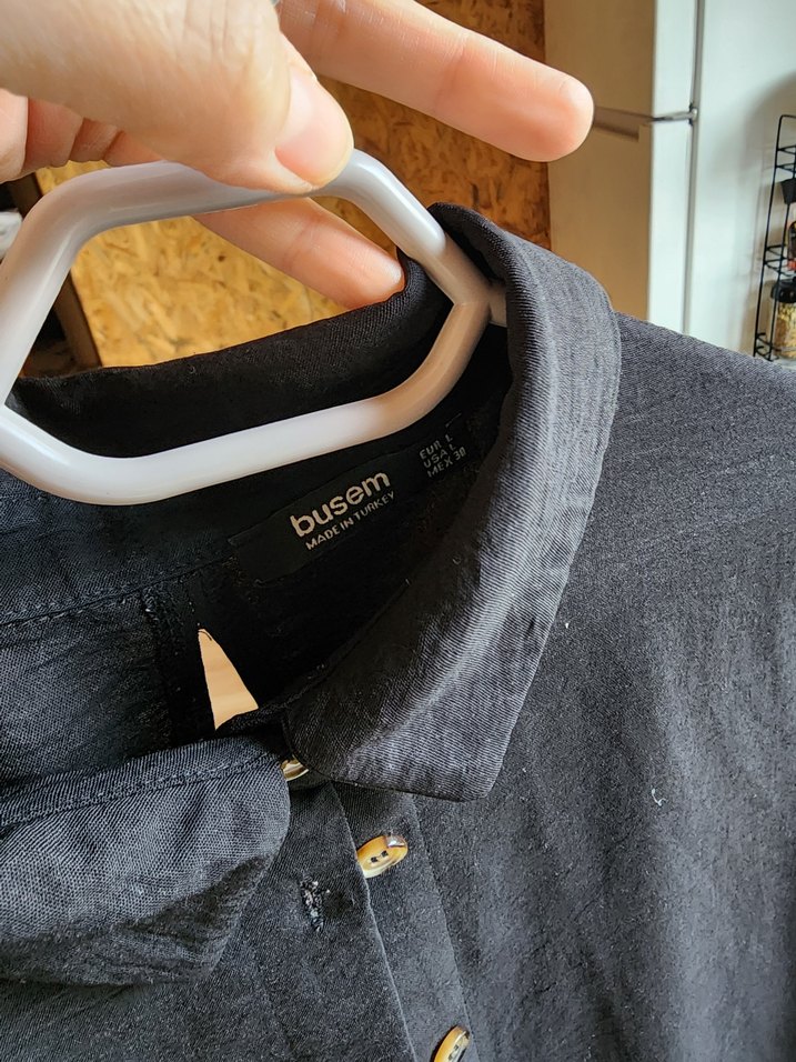 Düğmeli Keten Kadın Gömlek - Görsel 2