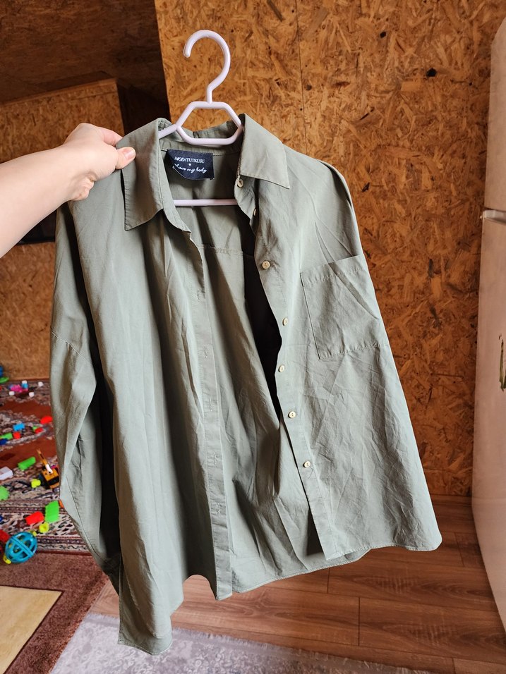 Düğmeli, Uzun Kollu Keten Gömlek - Görsel 2