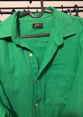 Erkek Yeşil Keten Salaş Gömlek - Görsel 3