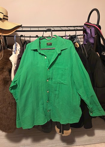 Erkek Yeşil Keten Salaş Gömlek - Görsel 2