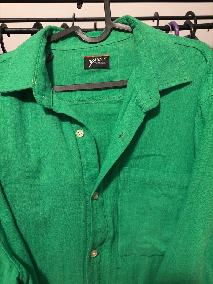 Erkek Yeşil Keten Salaş Gömlek - Görsel 3