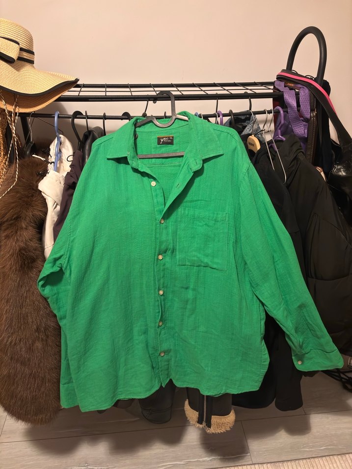 Erkek Yeşil Keten Salaş Gömlek - Görsel 2