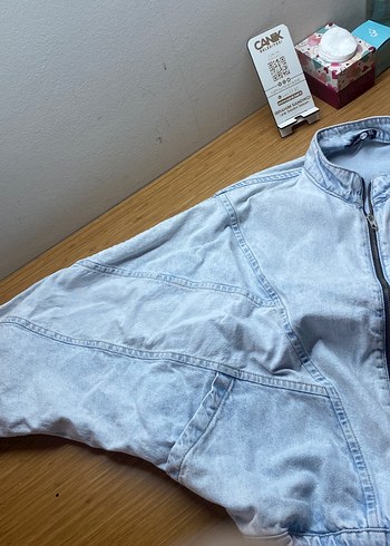 Kadın Gri Denim Fermuarlı Ceket - Görsel 3