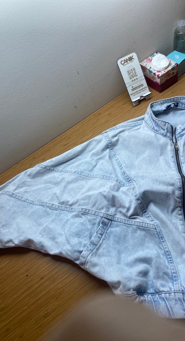 Kadın Gri Denim Fermuarlı Ceket - Görsel 3