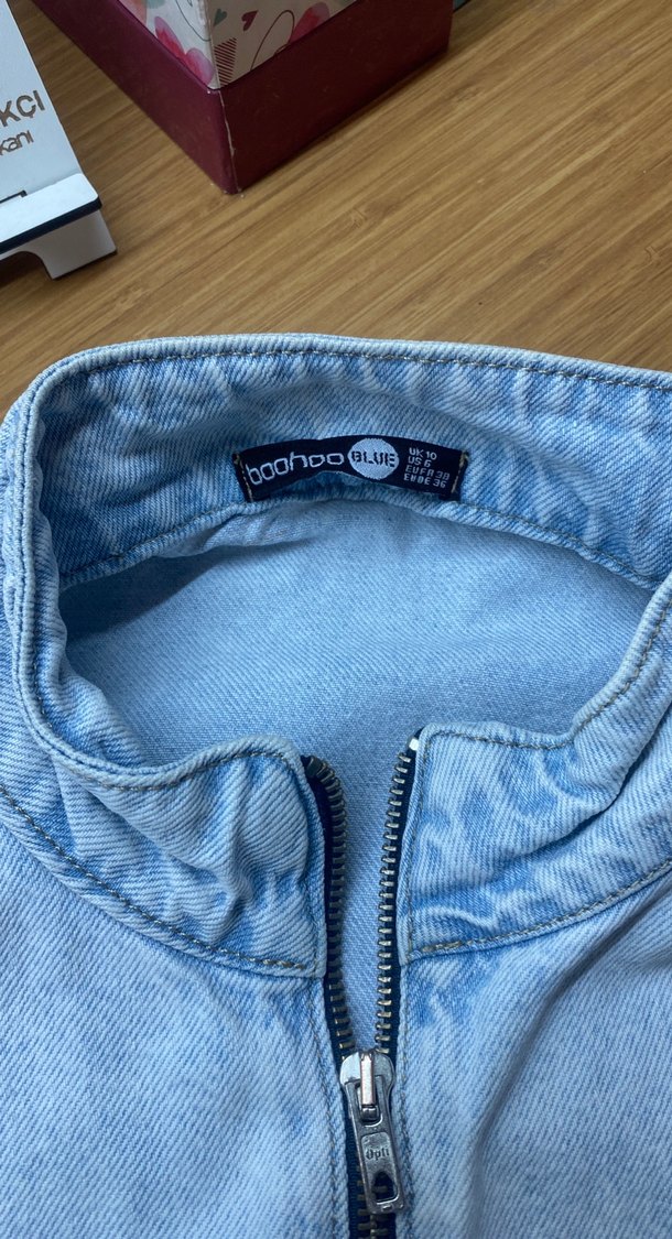 Kadın Gri Denim Fermuarlı Ceket - Görsel 5