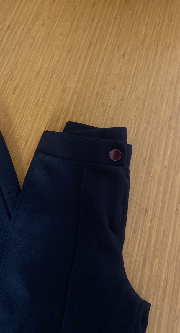 Düğmeli lacivert Kadın Kumaş Pantolon - Görsel 2