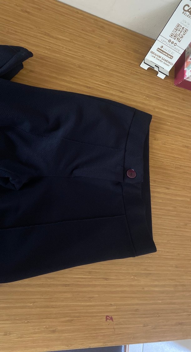 Düğmeli lacivert Kadın Kumaş Pantolon - Görsel 4