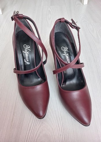 Bordo Deri Tokalı Stiletto Kadın Topuklu