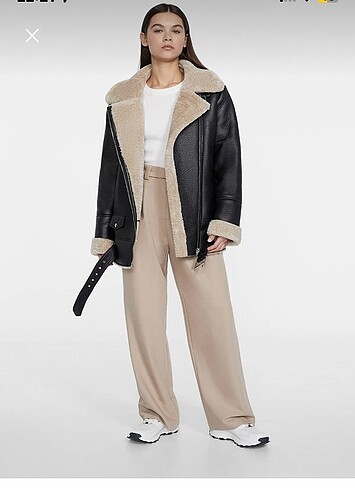 Stradivarius kürklü biker ceket