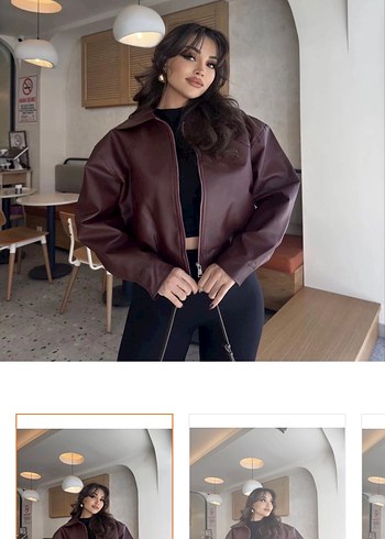 Kahverengi Deri Yüksek Yaka Kadın Ceket - Görsel 3