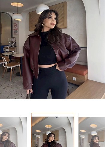 Kahverengi Deri Yüksek Yaka Kadın Ceket - Görsel 2