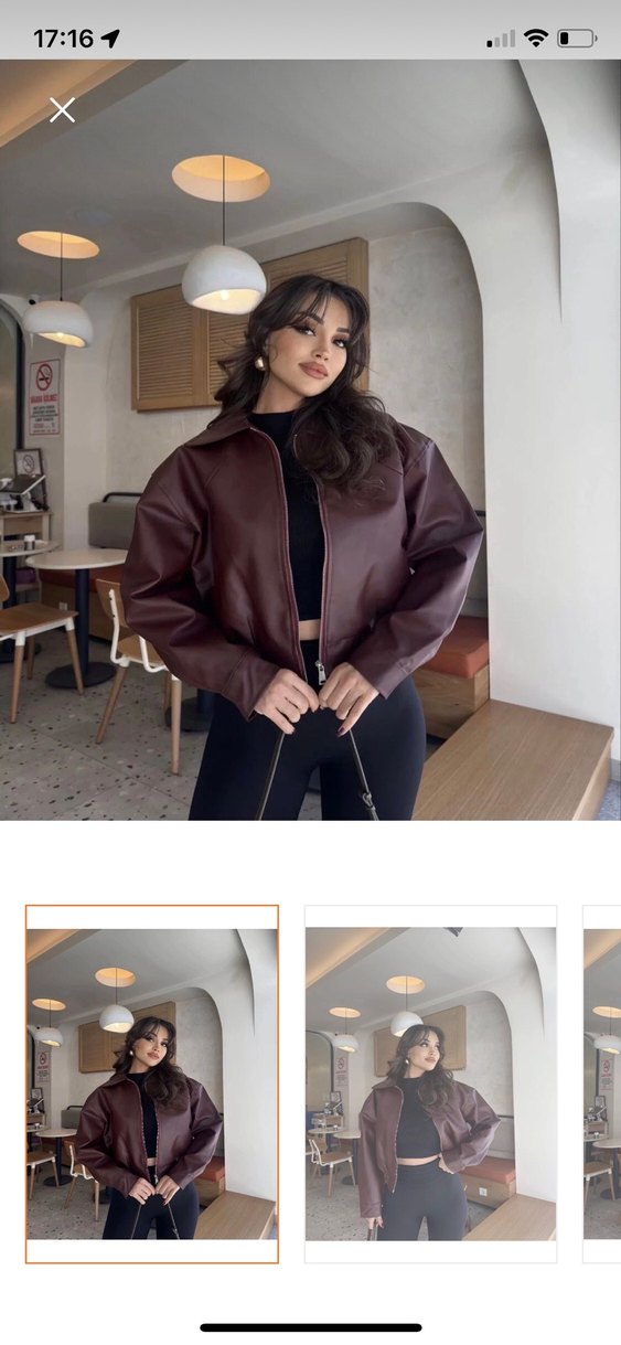 Kahverengi Deri Yüksek Yaka Kadın Ceket - Görsel 3