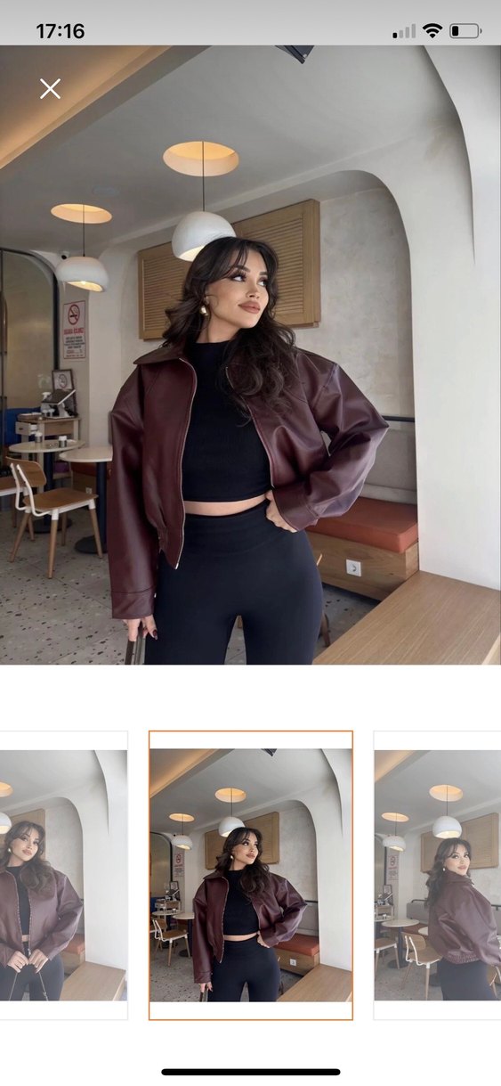 Kahverengi Deri Yüksek Yaka Kadın Ceket - Görsel 2