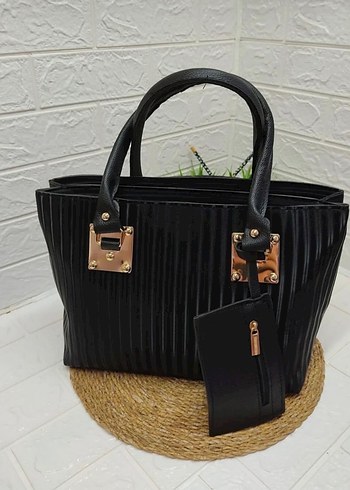 Deri Siyah Pilili Kadın Çanta - Görsel 2