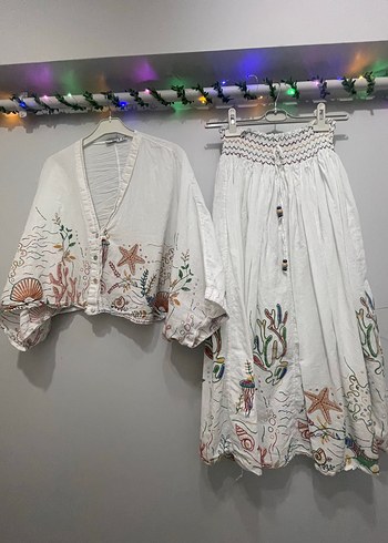 m Beden Nakışlı Beyaz Bohem Kadın Elbise