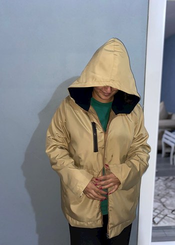 Bej Parlak kadın Midi Yağmurluk - Görsel 3