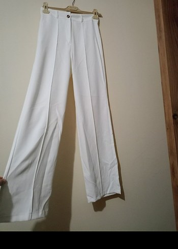 Beyaz Pamuklu Kadın Kumaş Pantolon - Görsel 12