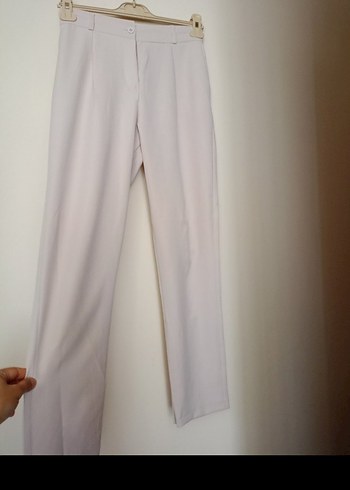 Beyaz Pamuklu Kadın Kumaş Pantolon - Görsel 6