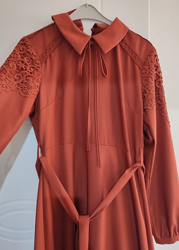 kiremit renk uzun tesettür elvise - Görsel 2