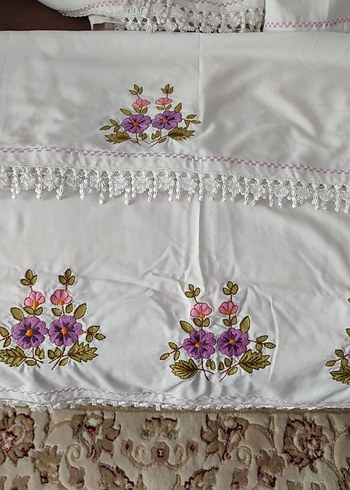 Nakışlı Beyaz Masa Örtüsü Seti - Görsel 3