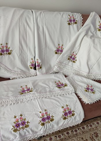 Nakışlı Beyaz Masa Örtüsü Seti - Görsel 4