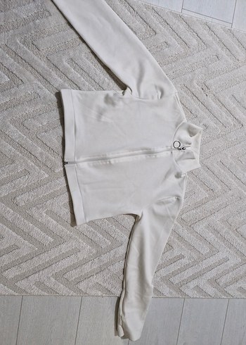 Kadın Beyaz Fermuarlı Yüksek Yakalı Ceket - Görsel 2