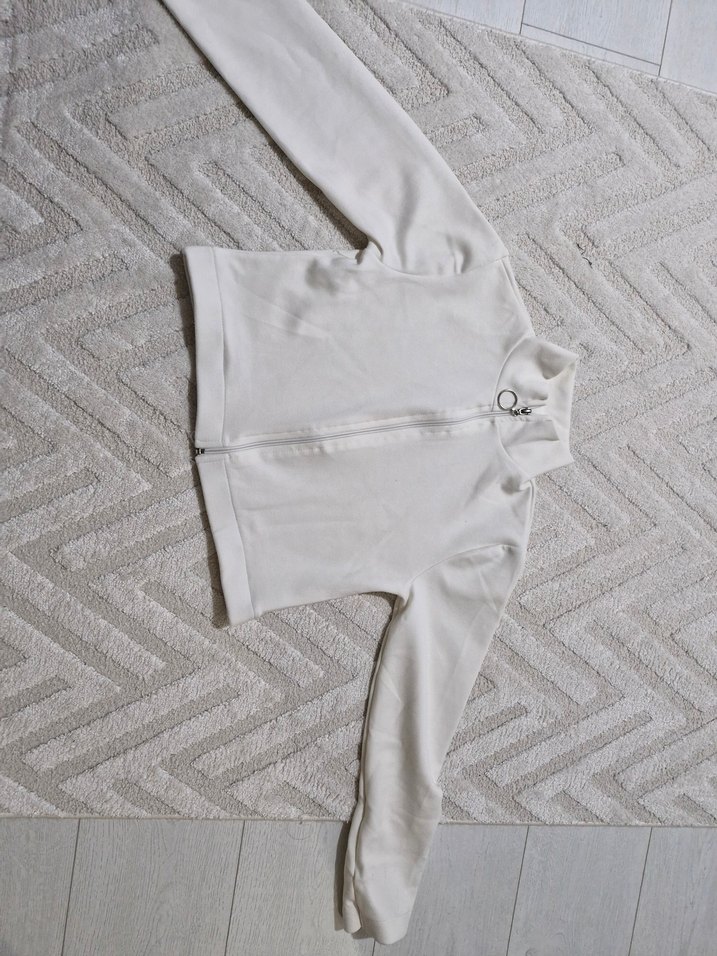 Kadın Beyaz Fermuarlı Yüksek Yakalı Ceket - Görsel 2