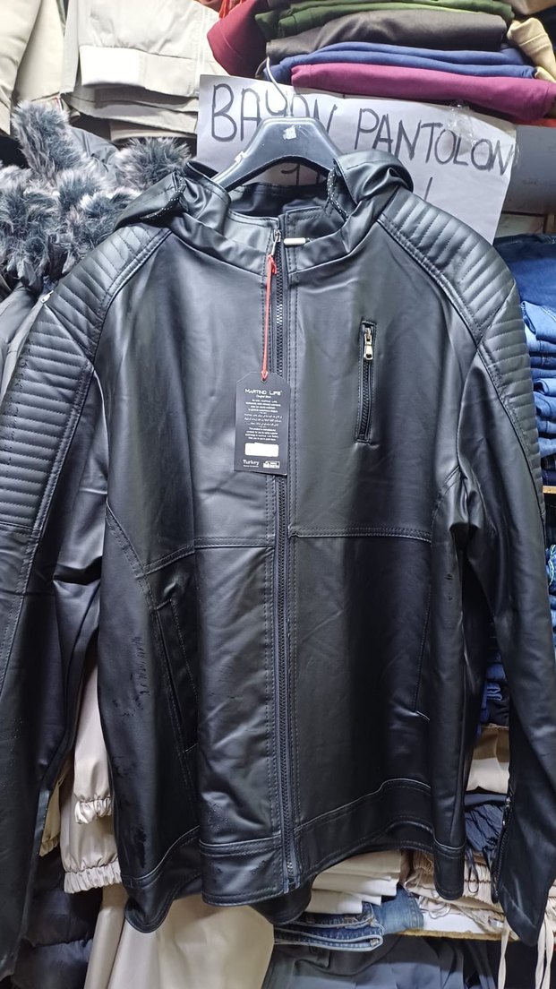 erkek kapşonlu deri ceket - Görsel 3