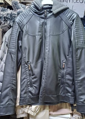 Erkek kapşonlu deri ceket - Görsel 3