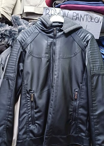 Erkek kapşonlu deri ceket - Görsel 2