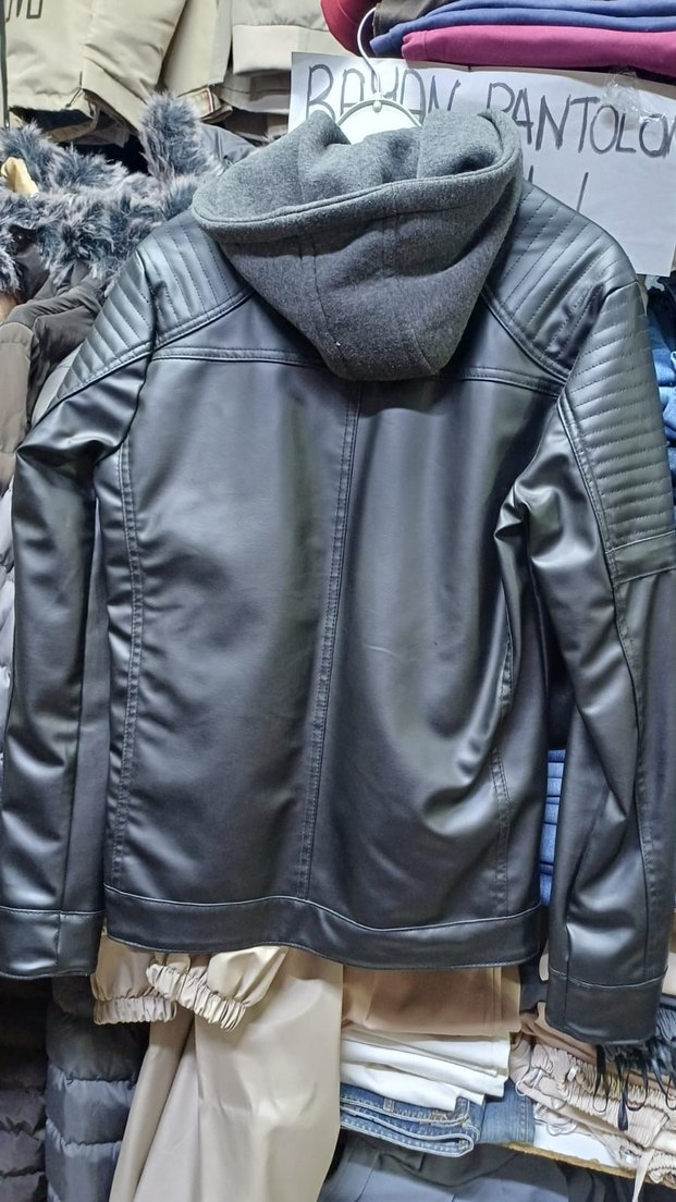 Erkek kapşonlu deri ceket - Görsel 5