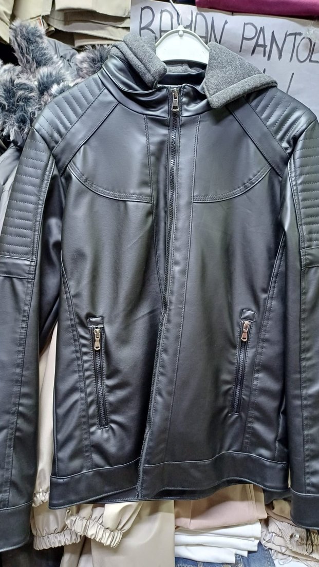 Erkek kapşonlu deri ceket - Görsel 4