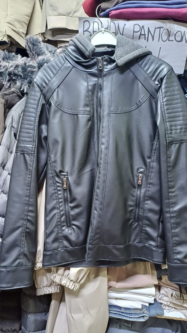 Erkek kapşonlu deri ceket - Görsel 3