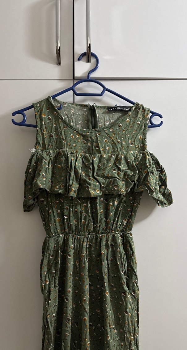 Yeşil çiçek Desenli Bohem Kadın Tulum - Görsel 3