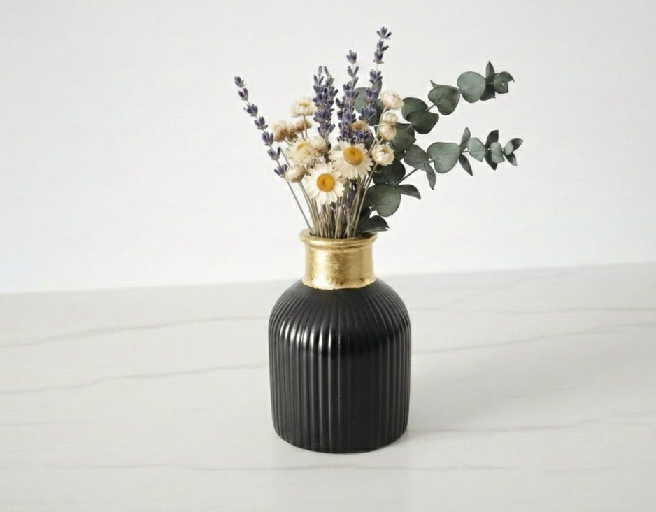 Siyah Gold Detaylı Çizgili 3'lü Vazo ve Tepsi Epoksi Seti - Görsel 2