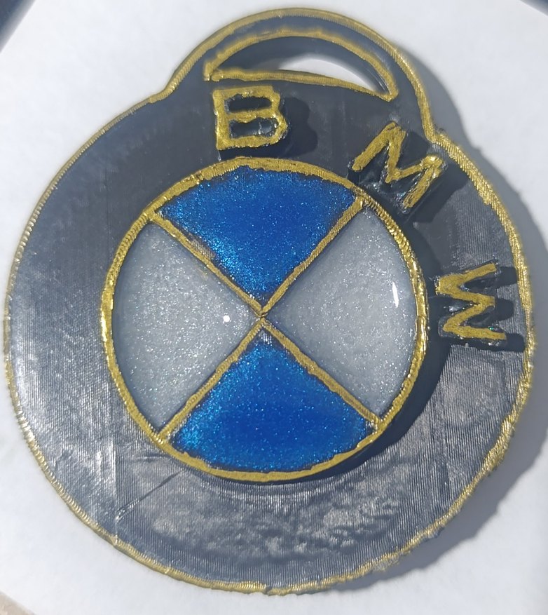 BMW Logolu 3D Baskı & Epoksi Tasarım Anahtarlık (Gold Detaylı) - Görsel 2