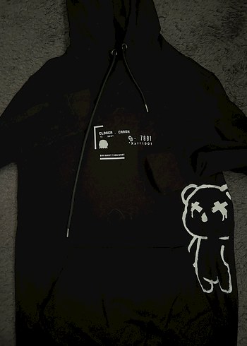 Kapüşonlu Siyah Baskılı Midi Sweatshirt - Görsel 4