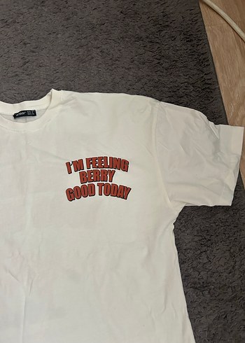 Beyaz Baskılı Oversize Kadın Tişört - Görsel 2